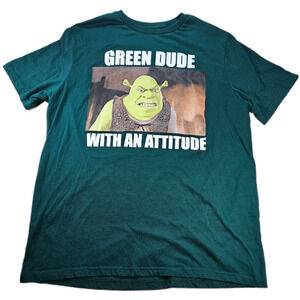 Shrek Green Dude With An Attitude T-Shirt Men's Green XL Graphic Crew Neck Tee